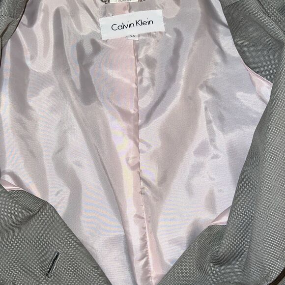 Calvin Klein Women's Collared Khaki Lux Buttoned Blazer Jacket Suit Size 14 - Picture 7 of 12
